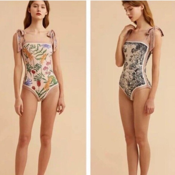 Visual Mood Joanna Floral Reversible Tie Shoulder One Piece Swimsuit - Picture 1 of 16